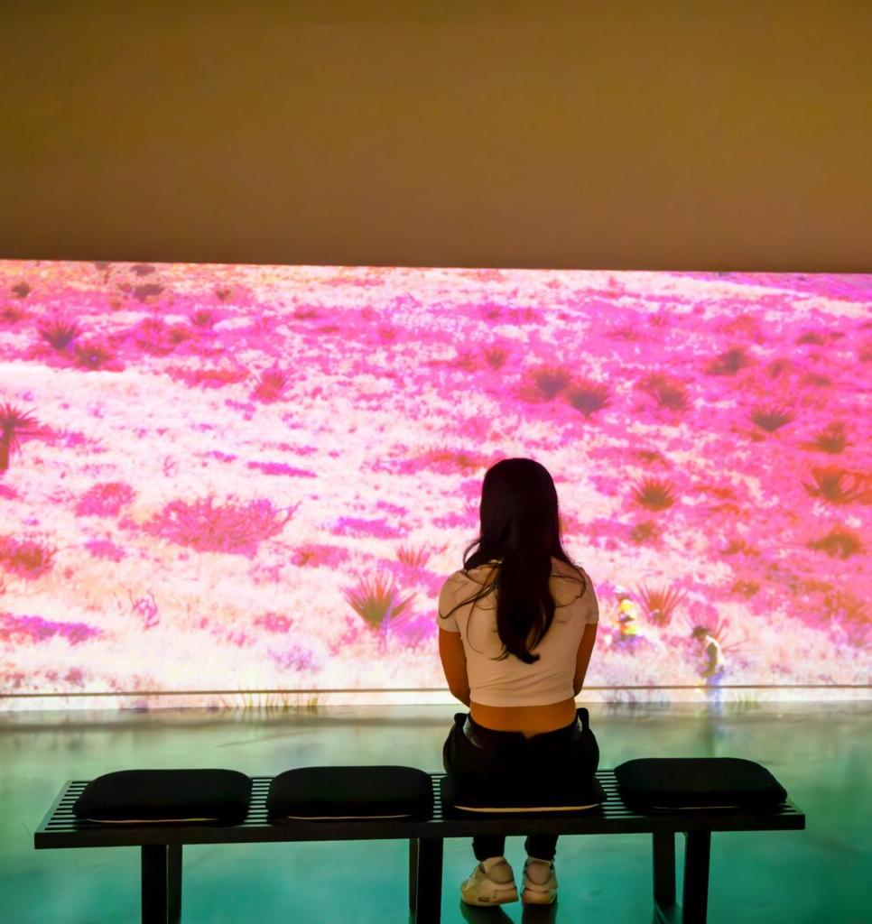 Person viewing movie in at the Institute for Arts and Sciences.